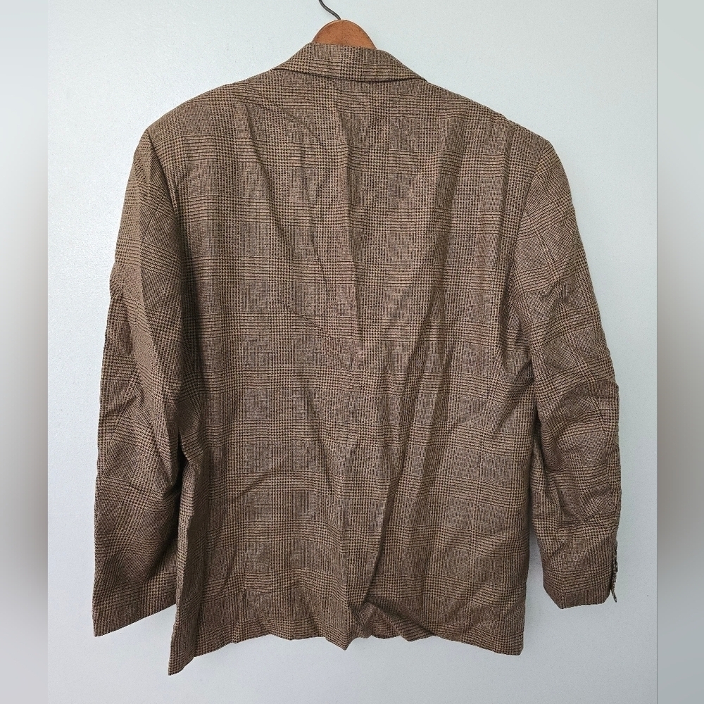 Bachrach Brown Pin Striped Houndstooth Silk Wool  Blazer Suit Jacket Size 42 R - Picture 3 of 11